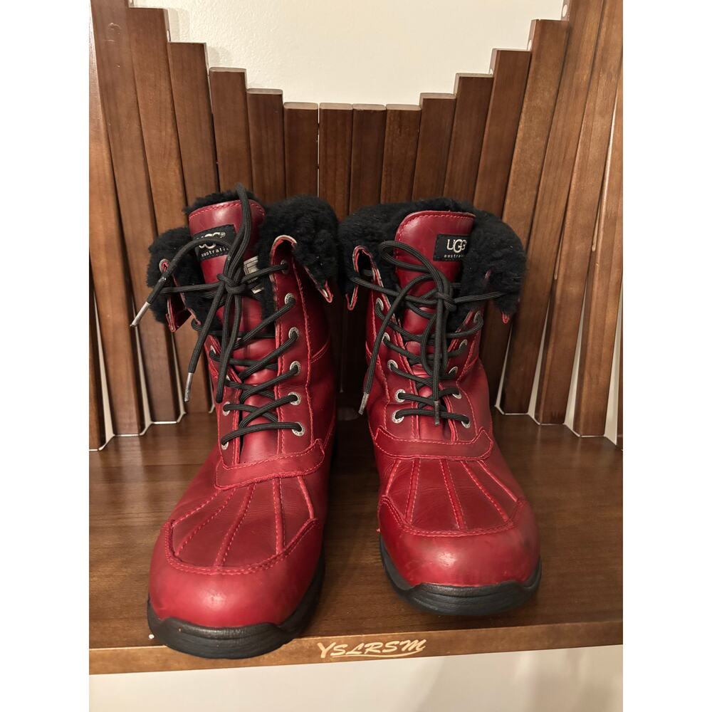 UGG Red Leather Shearling Winter Snow Boots – Men's Size 11.5 (US 11.5 / EU 45) - Picture 2 of 10